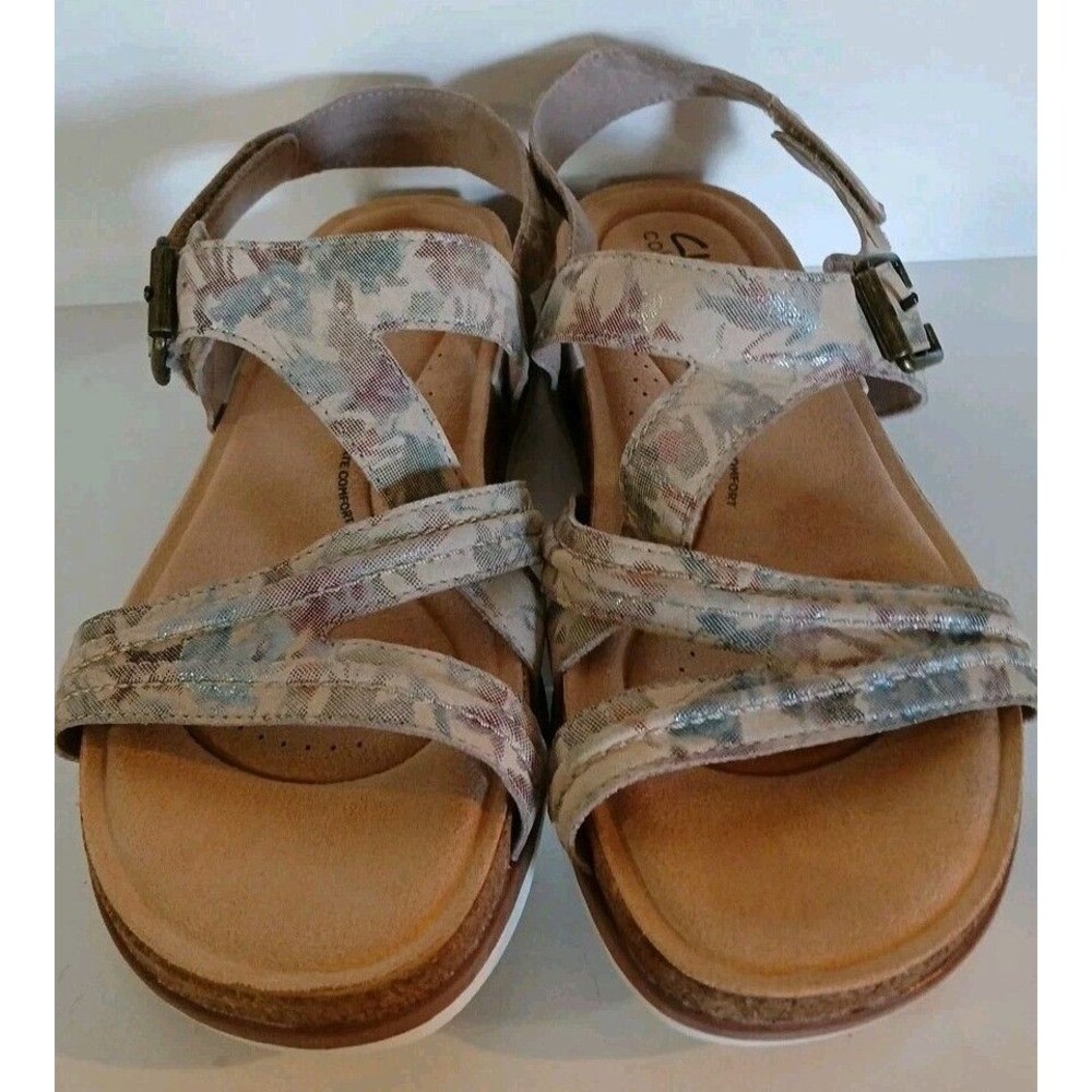 New Clarks San Interest Brynn Step  Sandals / Sand Floral COMFORT Womens  9.5 M